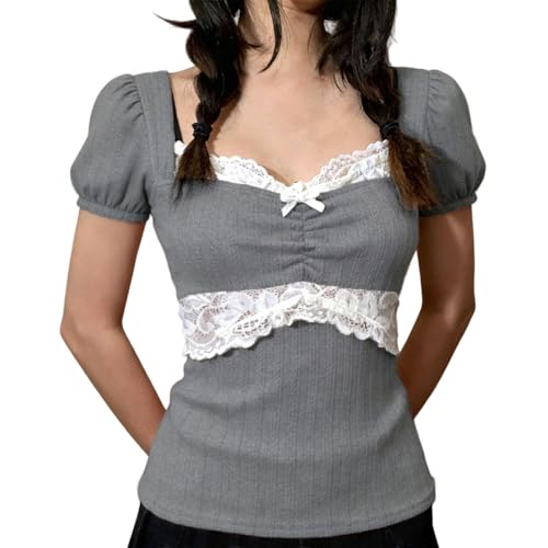 Image of Fairy Grunge Y2k Shirts Vintage Crop Tops Short Sleeve Girls Slim Fit Tees