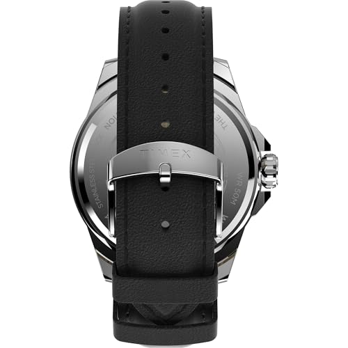Image of TIMEX Essex Analog Watch for Man with Blue Round Dial & Black Leather Strap Band Water Resistant Men's Wrist Watches - TW2V43200UJ