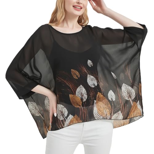 Women's Loose Alicia Floral Print Chiffon Blouse Batwing Blouses Bohemian Flowy Tops Top T-Shirt