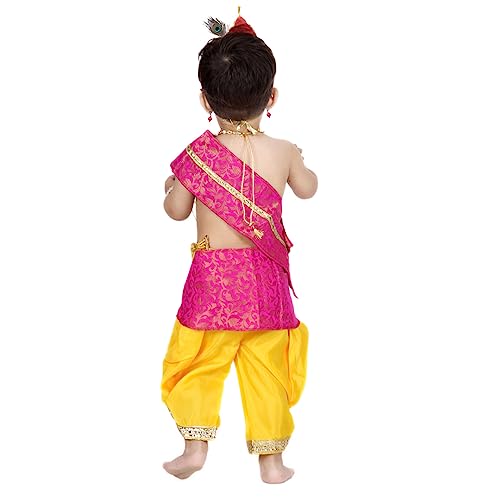 Image of ITSMYCOSTUME Krishna Dress for Baby Boy Kids Set of 10(Dhoti,Hip Cover,Patka,Mukut,Morpankh,Bansuri,Kamarband,Bajuband,Kundal) Little Krishna Ji Kanha Janmasthmi Costume