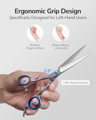 Image of Hair Cutting Scissors, ULG Professional Hair Scissors 6.5 inch Left-Handed Razor Edge Barber Shears for Salon and Home Hair Cutting Made of Japanese Stainless Steel, Hand Sharpened Blue