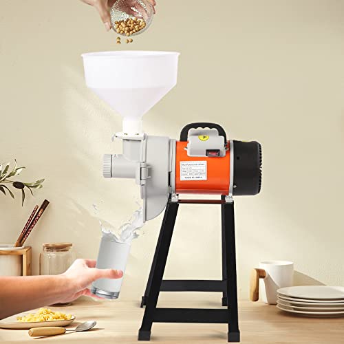 Electric Grain Mill Grinder, 2200W Commercial Grain Mill Machine with Funnel, 45kg/h Grinding Capacity Feed/Flour Mill Grinder, Wet Mill for Grinding Corn Wheat 110V, Only Wet Grinding (Orange)