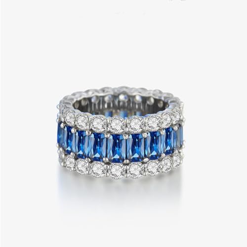 Elegant Micro Pave Blue Sapphire Eternity Band Ring in 14K Solid Gold over S925, Blue Gemstone Wedding Band for Her2