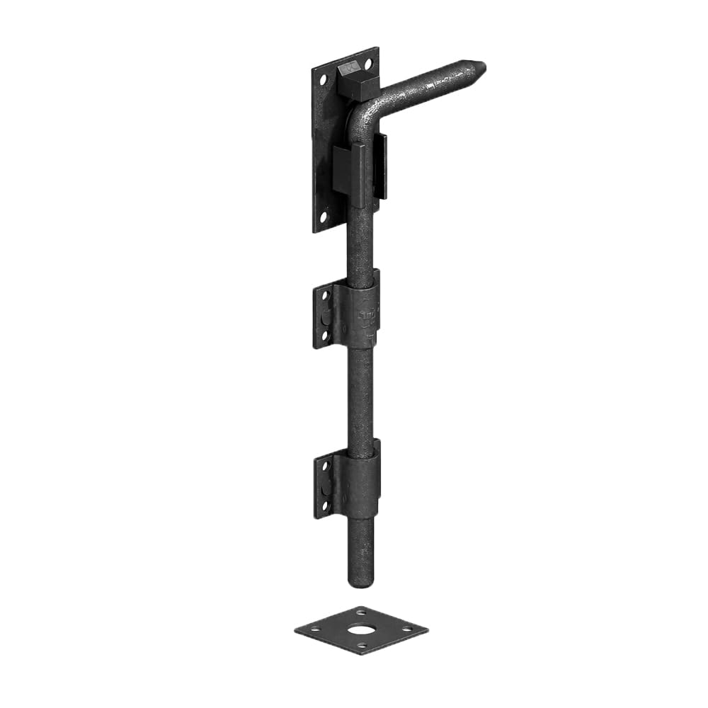 SCORPIO HARDWARE® Garage Gate Drop Bolt, Bow Handle Bolt, Monkey Tail Bolt, Garage Bolt with Closed Keep, Cane Type to Secure Large Gates (Black, Garage Bolt with Closed Keep - 24")