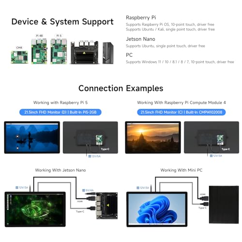 Image of waveshare 21.5inch Capacitive Touch Monitor, 1080x1920 Full HD, Optical Bonding Toughened Glass Panel, HDMI, 10-Point Touch,Built-in Pi5-2GB