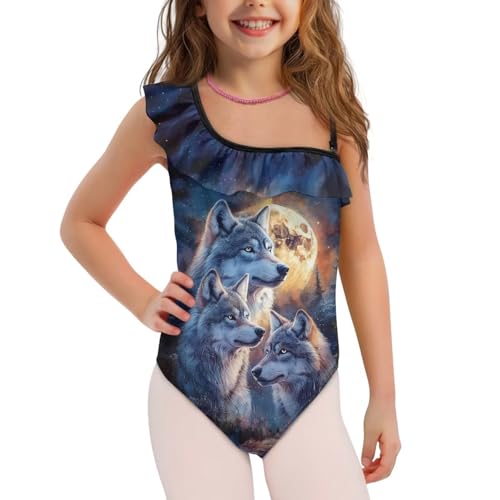 Xpyiqun Swimsuits for Girls 3-14 1-Shoulder Ruffle Bathing Suit One Piece Adjustable Halter Swimming Wear