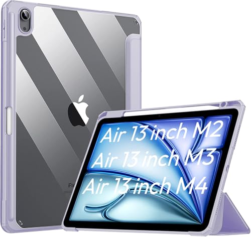 Image of Robustrion Cover for iPad Air 13 inch M4 /M3 /M2 (2026 /2025 /2024) Cover Case with [Pencil Holder] [Transparent Back] Hybrid Case Cover for iPad Air 13 inch [Auto Sleep Wake Support] - Lavender