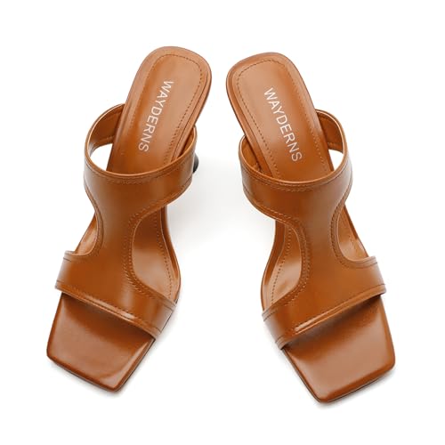 WAYDERNS Women's Square Open Toe Heeled Sandals Cut out Slip on Heels for Women Cup Shape Heel Mules Sandals 3.5 Inch High Heel Slides Sandals for Prom, Evening, Party, Daily Wear3