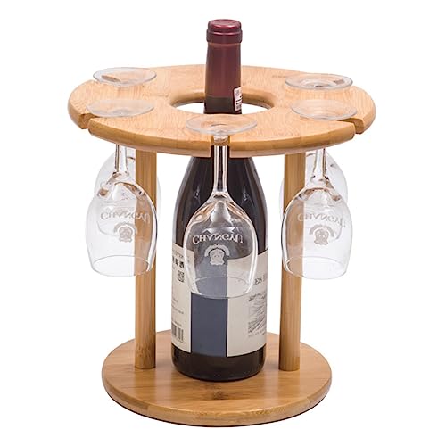ABOOFAN 6Holes Wooden Goblet Rack for Wine Glasses Upside Down Hanging Holder with Phyllostachys Pubescens Wine Glass Holder present for Wine Lovers and Home Decor