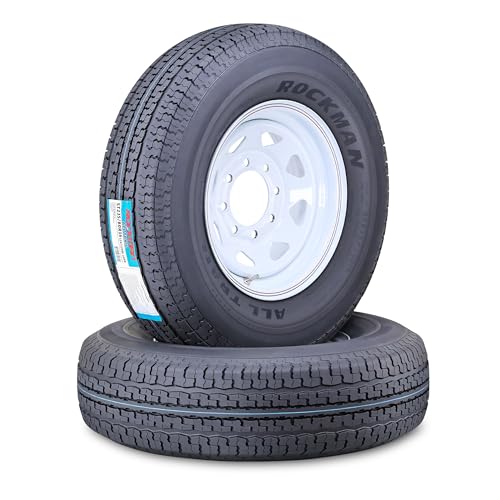 ROCKMAN Trailer Tire Wheel Assembly ST235/80R16 10-Ply E 123M 8 Lug on 6.5 PCD White Spoke Rim SET 2