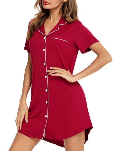 Anjue Womens Nightshirt Labor Gowns For Hospital Delivery Sleepwear Shirts Loose Sleeve Button Sleep Tee(Red,M) #TOP2