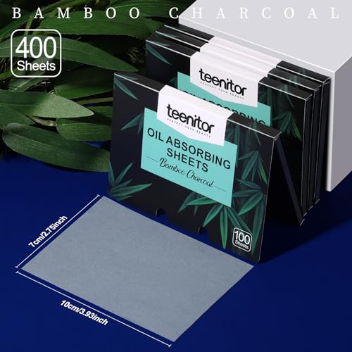 teenitor 400 counts oil blotting papers for face bamboo charcoal oil absorbing sheets for oily skin oil blotting sheets for face oil absorbent pads blotter paper oil face wipes large 10cmx7cm