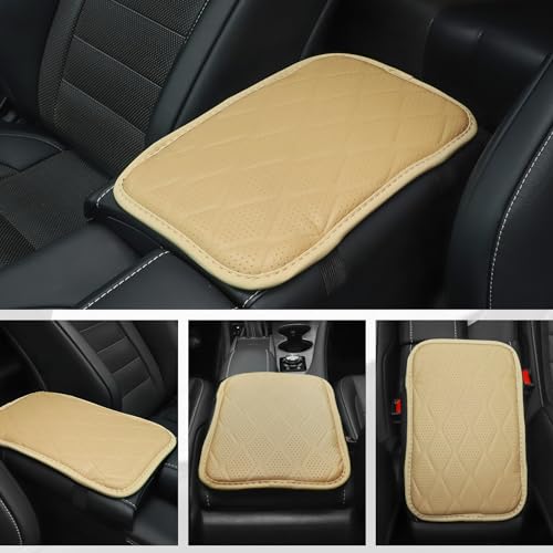 Image of Amiss Auto Center Console Pad, Universal Waterproof Car Armrest Seat Box Cover, Car Interior Accessories, Breathable Leather Auto Armrest Cover Protector for Most Vehicle, SUV, Truck, Car (Beige)