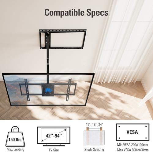 Image of Mounting Dream Long Arm TV Wall Mount for 42-94 Inch TVs, 40'' Long Extension TV Mount Bracket with Swivel & Tilt, Full Motion Wall Mount Fits 16 inch,18 inch, 24 inch Studs, Max VESA 800x400mm, Up to 150lbs