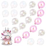Ouligay 24 Pcs Balloon Cake Topper,Fake Bubbles Cake Decoration,Pearl Cake Balls Decorations Accessories for Wedding Cupcake Toppers Graduation Birthday Party(Pink White Transparent)