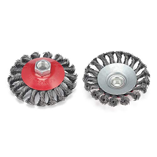 Image of 4PCS Rotary Angle Grinder Brush Red Durable Strong Rust Clean Metal Twist Knot Flat Cup Steel Wire Wheel Edge Blending Quick