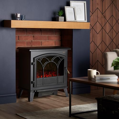 VonHaus Electric Stove Heater 1850W – Electric Fireplace – Indoor Log/Wood Burner Effect, Freestanding Fire, Portable, LED Flame, 2 Heat Settings, Adjustable Thermostat, Black – 2 Year Warranty - Image 9