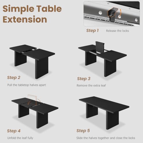 Image of GarveeHome Rectangular 63 inch-82.7 inch Extendable Dining Table with Round Corner