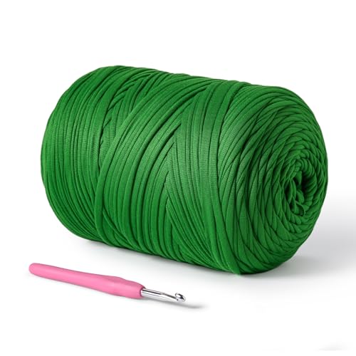 Image of 800g T-Shirt Crochet Yarn for Crocheting Crafts /Bags /Basket /Coaster,Hand Knitting Tshirt Yarn for Crochet,228yds T Shirt Yarns with High Elastic Thick Yarns Polyester Fabric（Grass Green）