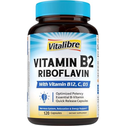 Vitamin B2 400 mg, Riboflavin, Essential Daily B Vitamin, Easily Absorbed Form, with B12, D3, VC,...