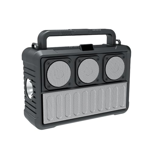 Xnuiasqe Altavoz Bluetooth inalámbrico solar portátil con radio FM, altavoz Bluetooth para exteriores con linterna, color plateado