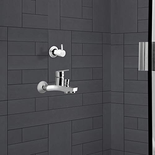 Image of Hindware Amazon F320018CP Brass Single Lever Bath and Hand Shower Wall Mount Mixer Exposed with Chrome Finish for Bathroom with Tip-Ton