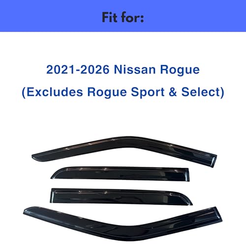 Image of IG Window Visors Fit for 2021-2026 Nissan Rogue, Out-Channel Rain Guards Vent Wind Deflectors 4PC, Car Accessories for 21-26 Rogue (Excludes Sport & Select)