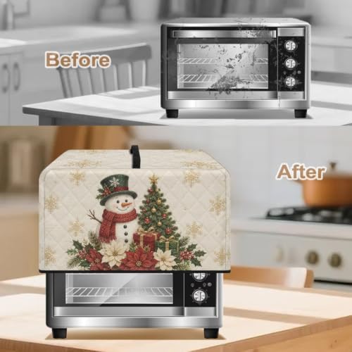 Image of Christmas Microwave Oven Cover Dust-Proof Small Kitchen Appliance Protector Air Fryer Toaster Oven Cover, L, 20.9 x 15.7 x 12.4 Inches, Snowman Poinsettia Flower Beige