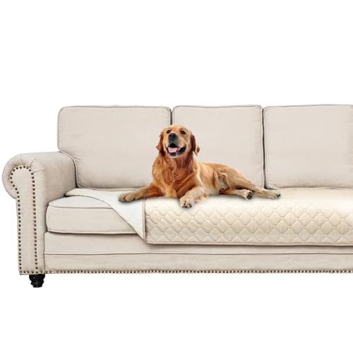 10 Best Dog Cover for Leather Couch: Protect Furniture with Style 8 Ameritex Waterproof Dog Couch Cover Faux Leather with Anti-Slip Back New Pattern Pet Bed Cover Furniture Couch Sofa Car Seat Cover for Puppy Kids Cream