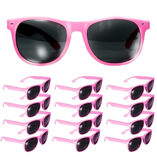 Windy City Novelties Paquete de 12 lentes de sol retro rosas a granel para niños y adultos, recuerdos de fiesta