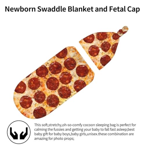 Image of Burrito Pizzas Newborn Swaddling Blanket Beanie Hat Sets Soft Baby Receiving Funny Food Blanket Soft Sleeping Bag New Born Soft Sleep Sacks for Boys Girls
