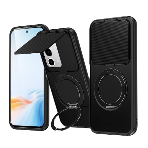 Image of SPAZY CASE Realme P4R 5G Back Cover|Premium Magnetic Ring Stand Case with Camera Protection Slider|360 Rotating Kickstand|Slim & Strong Grip Phone Case for Realme P4R 5G-Black
