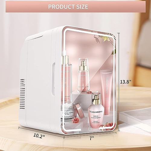 Image of KINZILLA Skincare Fridge with Mirror and Lighting, 4L Mini Fridge Beauty Cooler for Storing Make-Up, Skincare, Coolers and Face Masks, Cooling and Heating