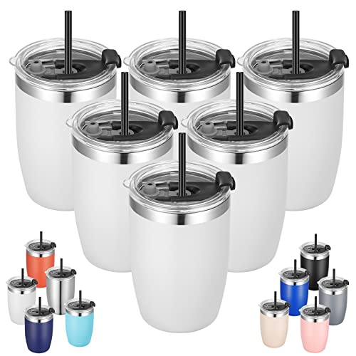 VEGOND Stainless Steel 12 oz Tumblers bulk Vacuum Insulated Double Wall Travel Tumbler with Lid and Straw Reusable Tumbler,White 6 pack