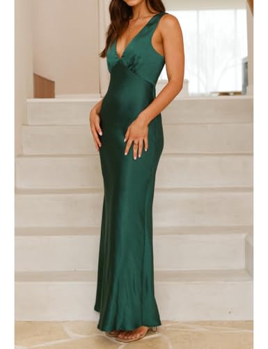 Summer Satin Formal V Neck Backless Sleeveless Maxi Dress for Women 2025 Elegant Evening Cocktail Wedding Guest Long Dresses3