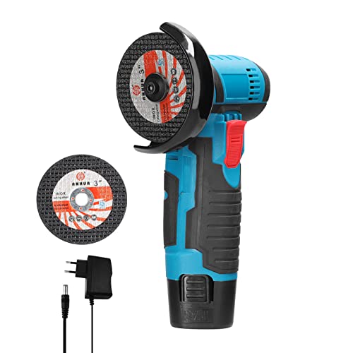Meuleuse d'angle 12 V, Machine de découpe de meulage de polissage électrique, menuiserie domestique, bricolage avec batterie 1300 mAh, 2 disques de coupe