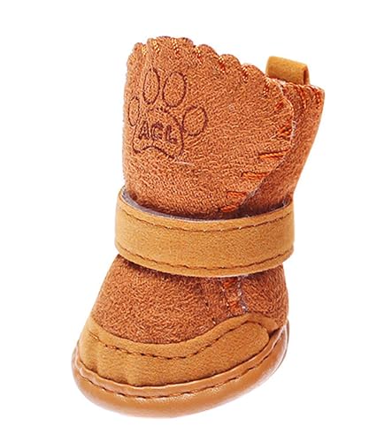 Hundeschuhe Pfotenschutz,Hundeschuhe Kleine Hunde,Plüsch Hundestiefel,Hundeschuhe Winter,Hund Schneestiefel,Hunde Schuhe Anti Rutsch,Schneestiefel für Haustiere für kleine,Sport im Freien (Braun 2)