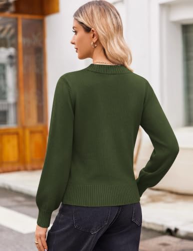 Zeagoo Womens Sweaters 2026 Fall V Neck Cropped Sweater Trendy Long Latern Sleeve Ribbed Knit Pullover Tops Army Green - image 5