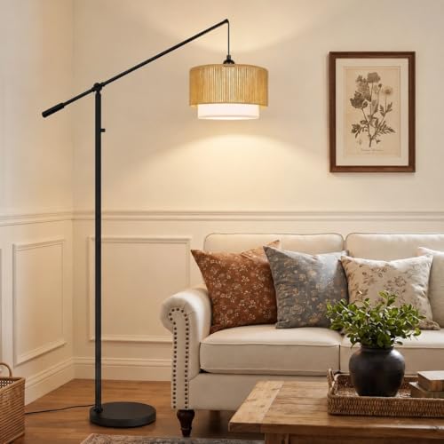 Upgraded Dimmable Boho Floor Lamp with Rattan Shades