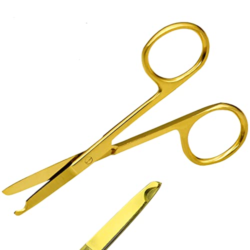 Image of 3.5 inch Stitch Scissors with Gold Color Coating - Premium Quality Instrument- Delicate Hook - Perfect for Suture Removal, First Aid, EMS Training (Straight)