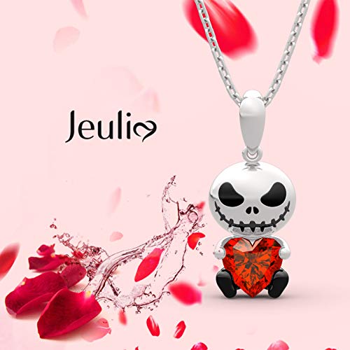 Image of Jeulia Hug Me Love Confession Skull Heart Cut Sterling Silver Necklace for Women Wife Girlfriend Engagement Wedding Anniversary or Birthday Christmas With Jewelry Box