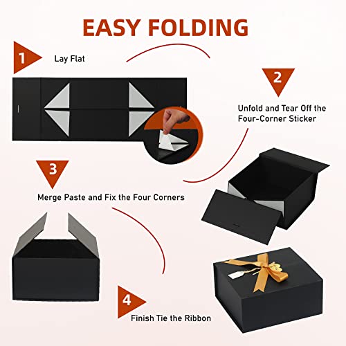 Gift Boxes With Lids Pack Of 6, 8.5"X8"X4" Large Black Gift Box With Ribbon Card Fancy Gift Wrap Boxes For Wrapping Presents Festival Anniversary, Birthday, Weddings, Groomsmen Proposal Boxes #TOP4