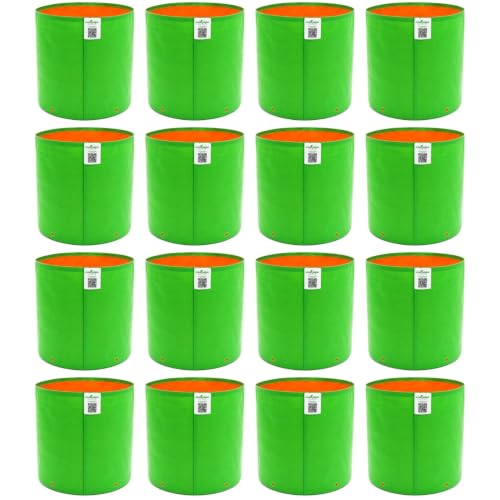 Image of Anandi Green's Premium HDPE Uv Protected 220 GSM Round Shaped Green Colour Plants Grow Bags Suitable for Terrace and Vegetable Gardening (Pack of 16, 9X9 INCH)