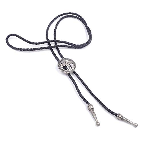 BRBAM Vintage Style Bolo Tie Western Cowboy Leather Rodeo Bolo Bola Tie Necktie for Man (Cross Shield-S)