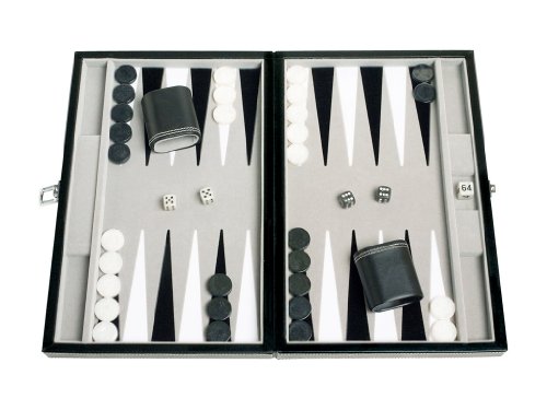 Set de Backgammon de Viaje en Cuero Sintético - Campo de Terciopelo Incrustado, 15 pulgadas, Negro