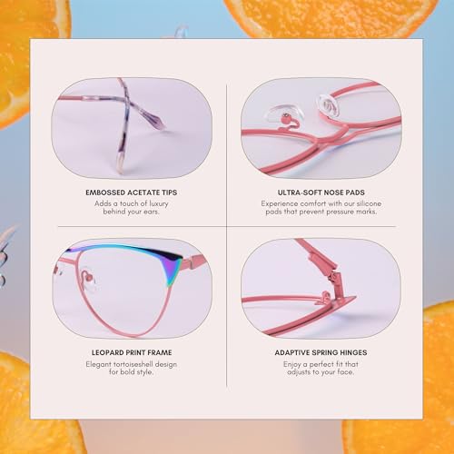 Blue Blockers Glasses for Women, Bluelight Glasses with Cat Eye Frame for Style, Comfort, Eye Strain Relief