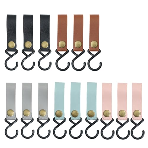 VARKAGE 15 Stück Haken für Kleiderstange, S-förmige Camping Haken 16 x 2 cm, Kunststoff und PU-Leder, Multifunktionshaken für Garderobe, Mantel, Küche, Bad