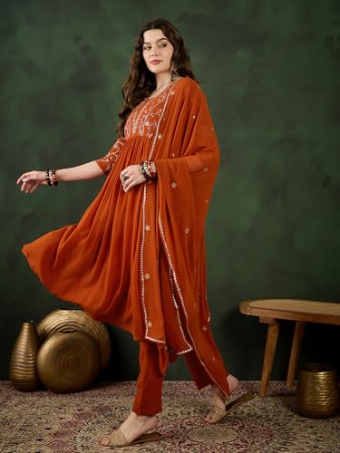 Image of SheWill Kurta Set for Women - Maroon Velvet Zari Sequence Cording Embroidered Kurta with Pant and Cutwork Organza Dupatta