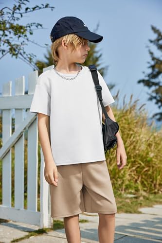 Image of Arshiner Boys Drop Shoulder T-Shirt & Drawstring Waist Shorts Summer Casual Outfits (5-12 Years)