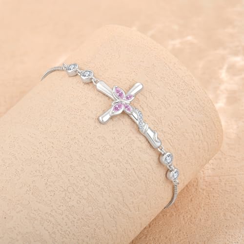 Cross Bracelet for Women 925 Sterling Silver Adjustable Butterfly Bracelet Birthstone Jewelry for Women2